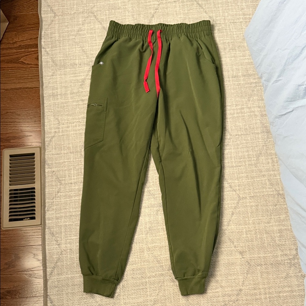 Figs Olive Joggers with Red Drawstring